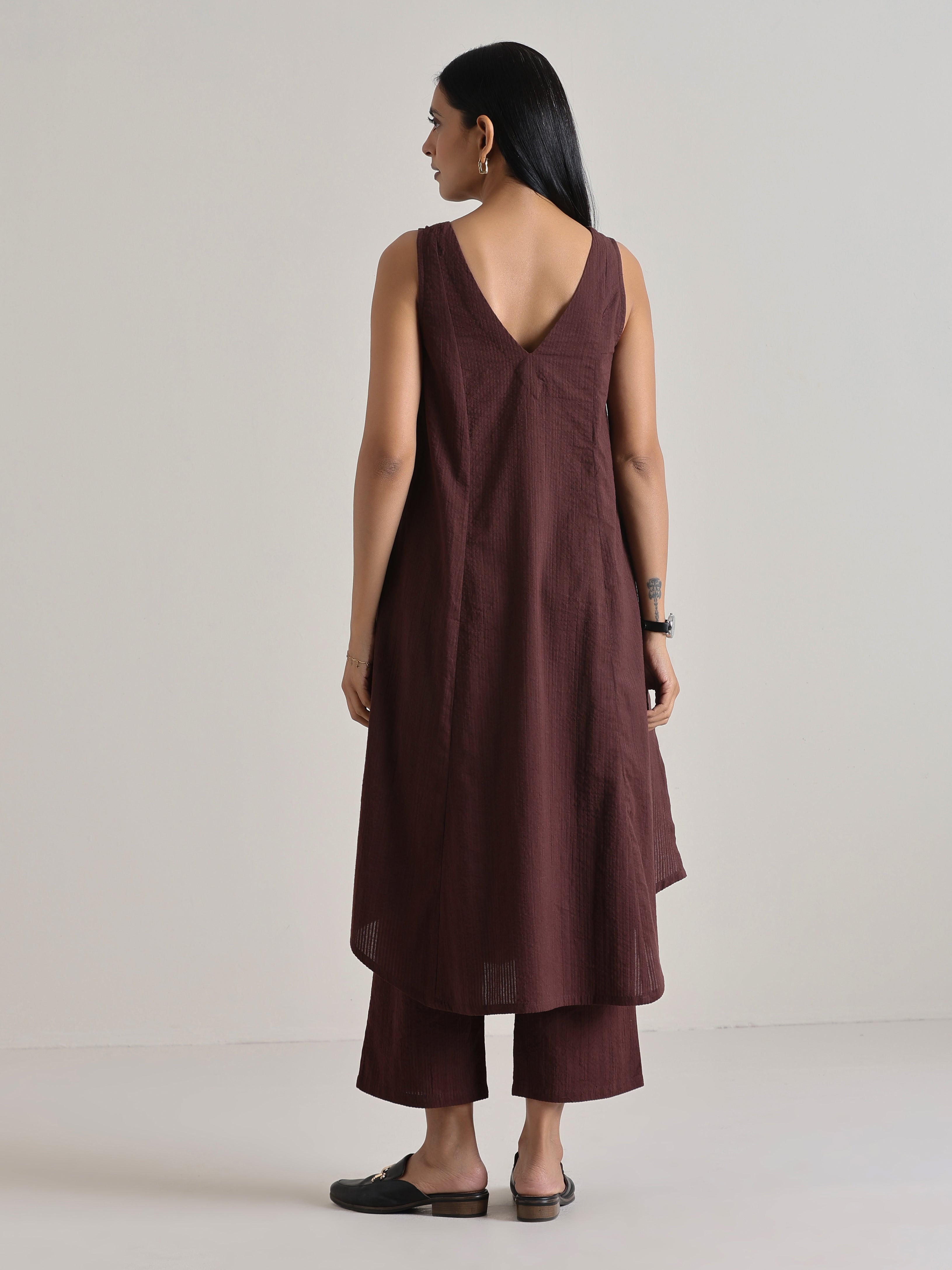 trueBrowns Cola Brown Sleeveless Flared Kurta Pant Set - Distacart