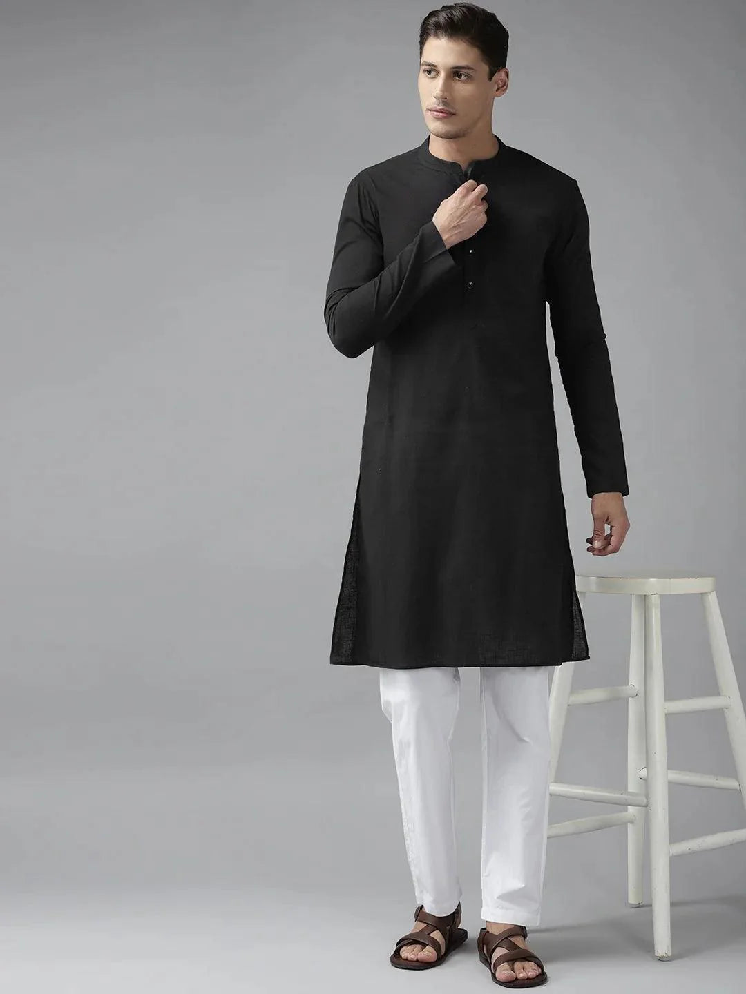 Fabmade Men Z-Black Cotton Linen Kurta Pyjama - Distacart