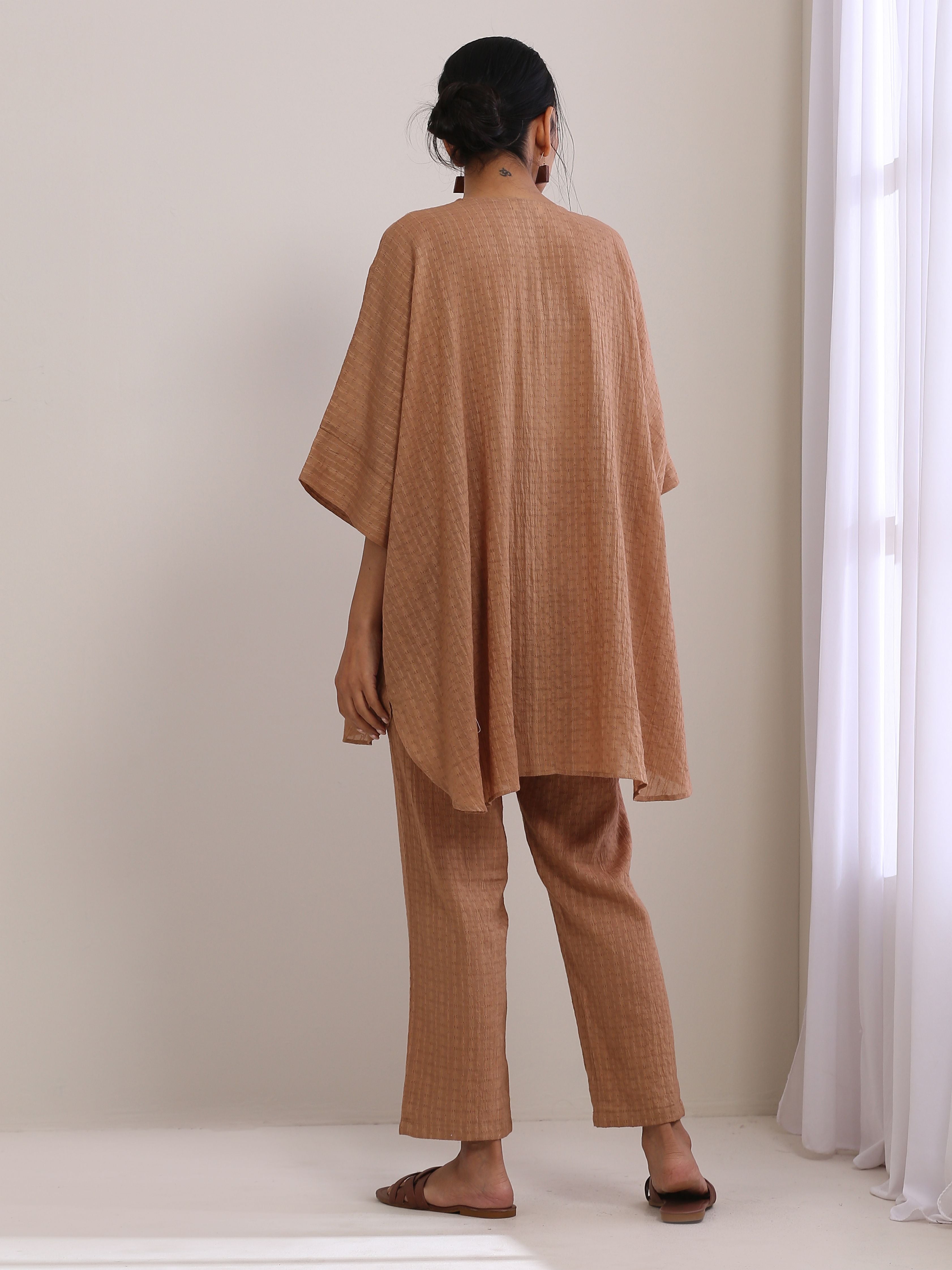 trueBrowns Beige Dobby Boxy Fit High-Low Co-Ord Set - Distacart