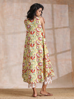Thumbnail for trueBrowns Yellow Overall Floral Block Print Cotton Sleeveless Kurta Pant Set - Distacart