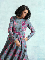 Thumbnail for trueBrowns Grey Printed Velvet Anarkali Kurta - Distacart