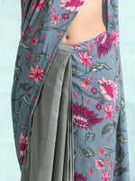 Thumbnail for trueBrowns Grey Printed Velvet Ready to Wear Saree - Distacart