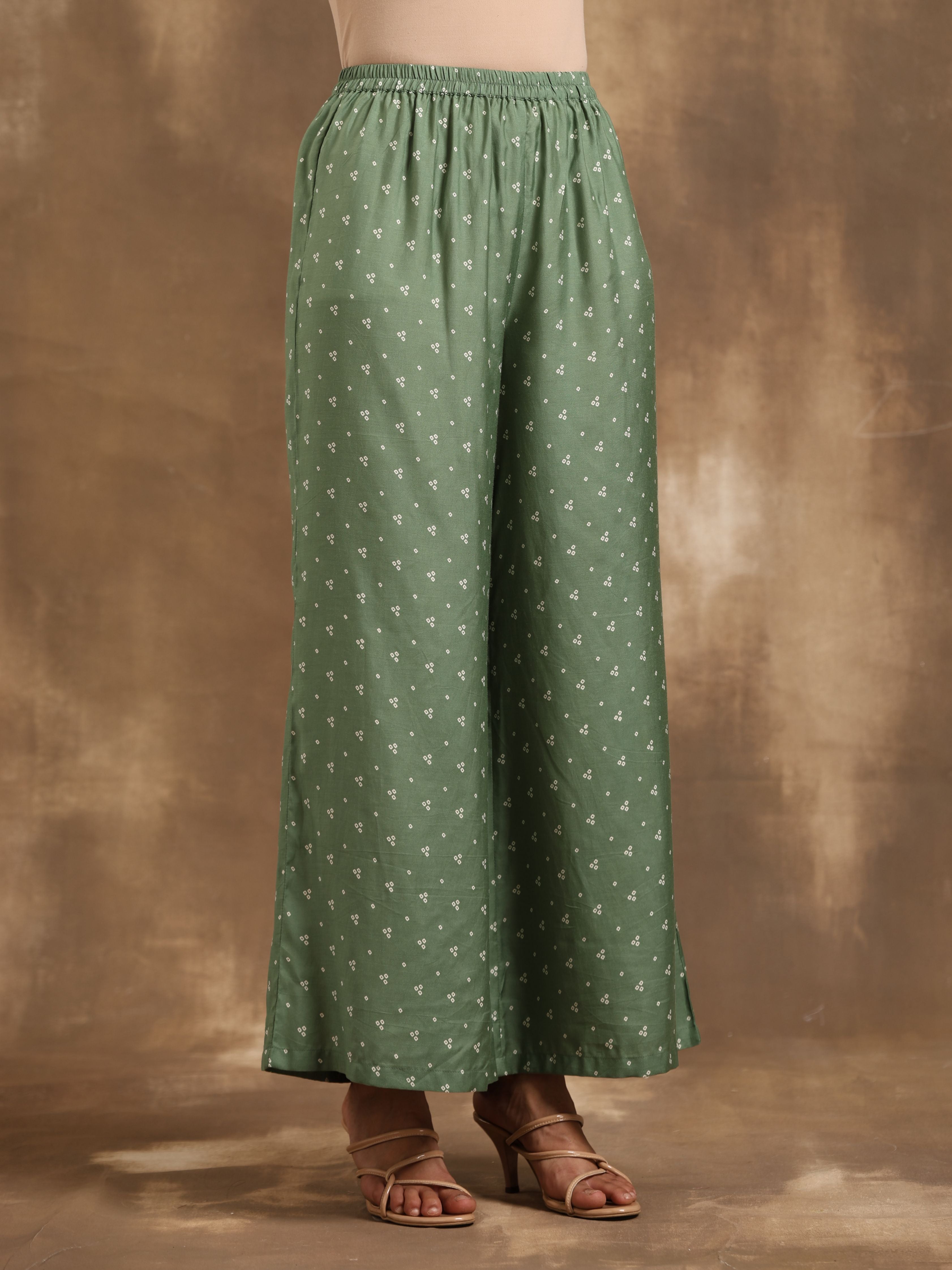 trueBrowns Light Green Bandhani Printed Silk Co-Ord Set - Distacart