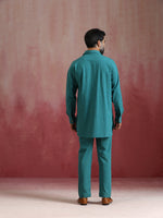 Thumbnail for trueBrowns Men's Teal Cotton Shirt Collar Stylized Kurta Co-ord set - Distacart