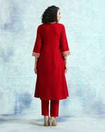 Thumbnail for trueBrowns True Red Velvet Yoke Kurta - Distacart