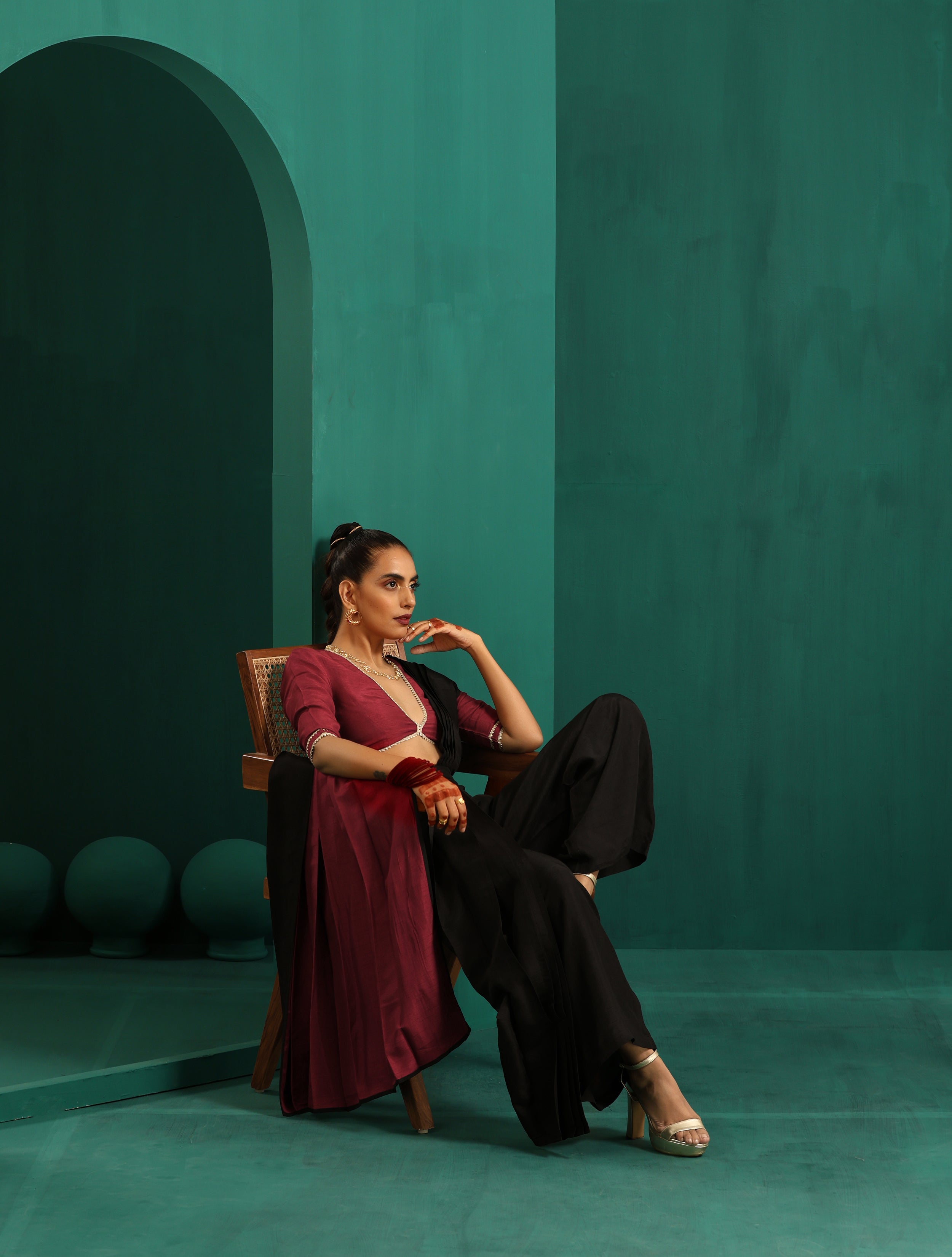 trueBrowns Maroon Silk Gota Blouse - Distacart