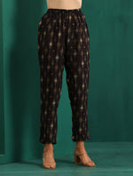 Thumbnail for trueBrowns Black Tonal Ikat Muslin Silk Printed V-Neck Front Pleat Co-ord Set - Distacart