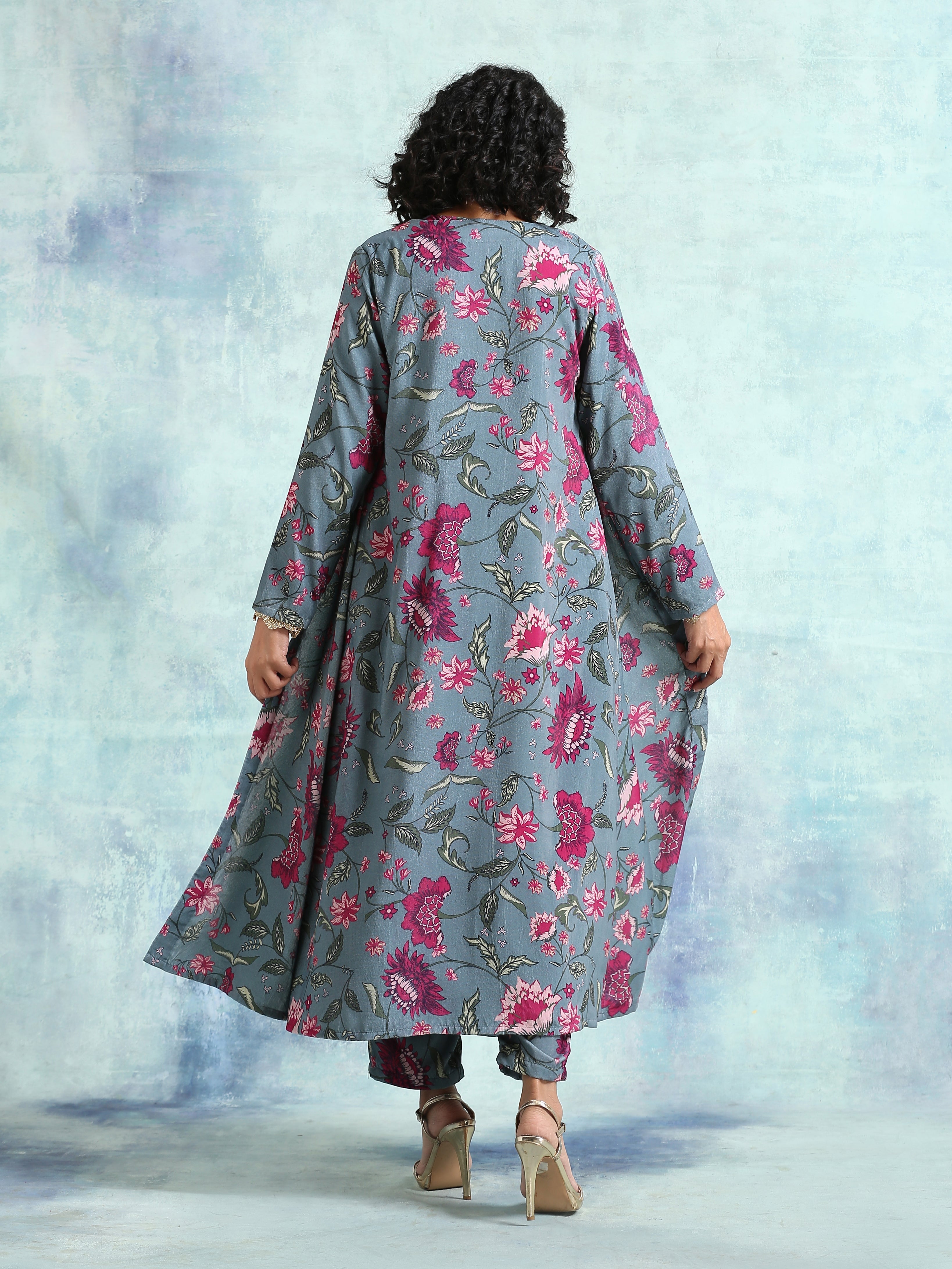 trueBrowns Grey Printed Velvet Overlay Jacket - Distacart