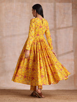 Thumbnail for trueBrowns Sunshine Yellow Overall Floral Block Print Cotton Kurta Pant Dupatta Set - Distacart