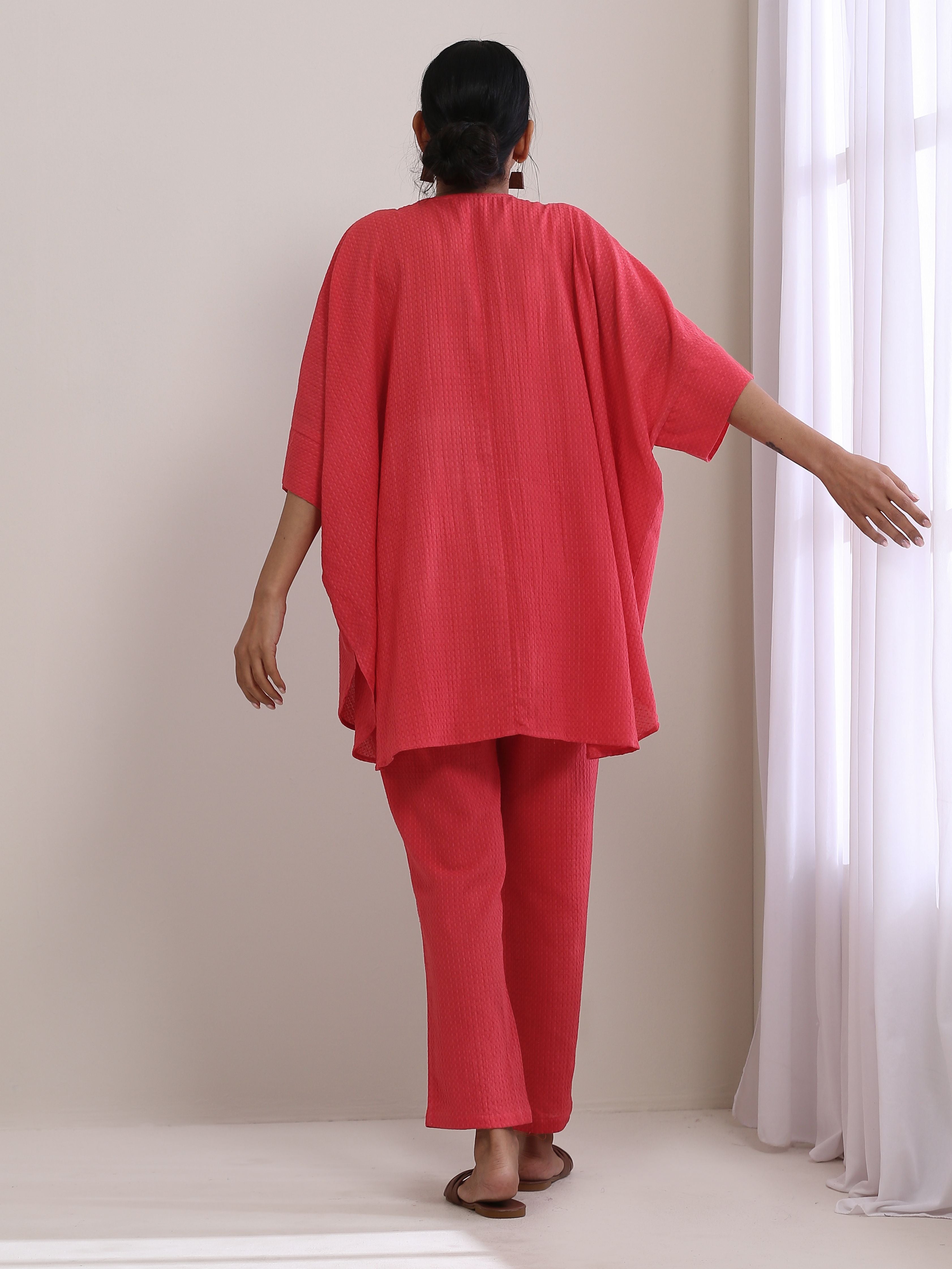 trueBrowns Bright Pink Dobby Boxy Fit High Low Co-Ord Set - Distacart