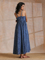 Thumbnail for trueBrowns Indigo Dabu Floral Print Cotton Sleeveless Dress - Distacart