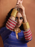Thumbnail for trueBrowns Blue Stripe Flared Anarkali Kurta Set - Distacart