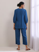 Thumbnail for trueBrowns Classic Blue Dobby Pleated Co-Ord Set - Distacart