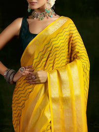Thumbnail for Libas Mustard Printed Silk Blend Saree With Unstitched Blouse Piece