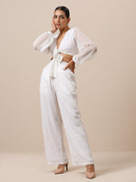 Thumbnail for trueBrowns Chiffon White Dobby Tie Up Top - Distacart