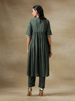 Thumbnail for trueBrowns Dark Green Bandhani Printed Silk Side Gathered Kurta Pant Set - Distacart