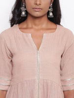 Thumbnail for trueBrowns Pure Cotton Beige Gota Slit Kurta Set - Distacart