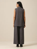 Thumbnail for trueBrowns Slate Grey Slub Texture Sleevesless Jacket Pant Set - Distacart