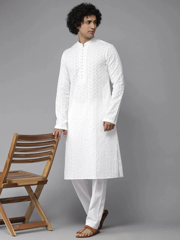 Fabmade Elegant Chikankari Embroidered Straight Kurta With Pyjama - Distacart