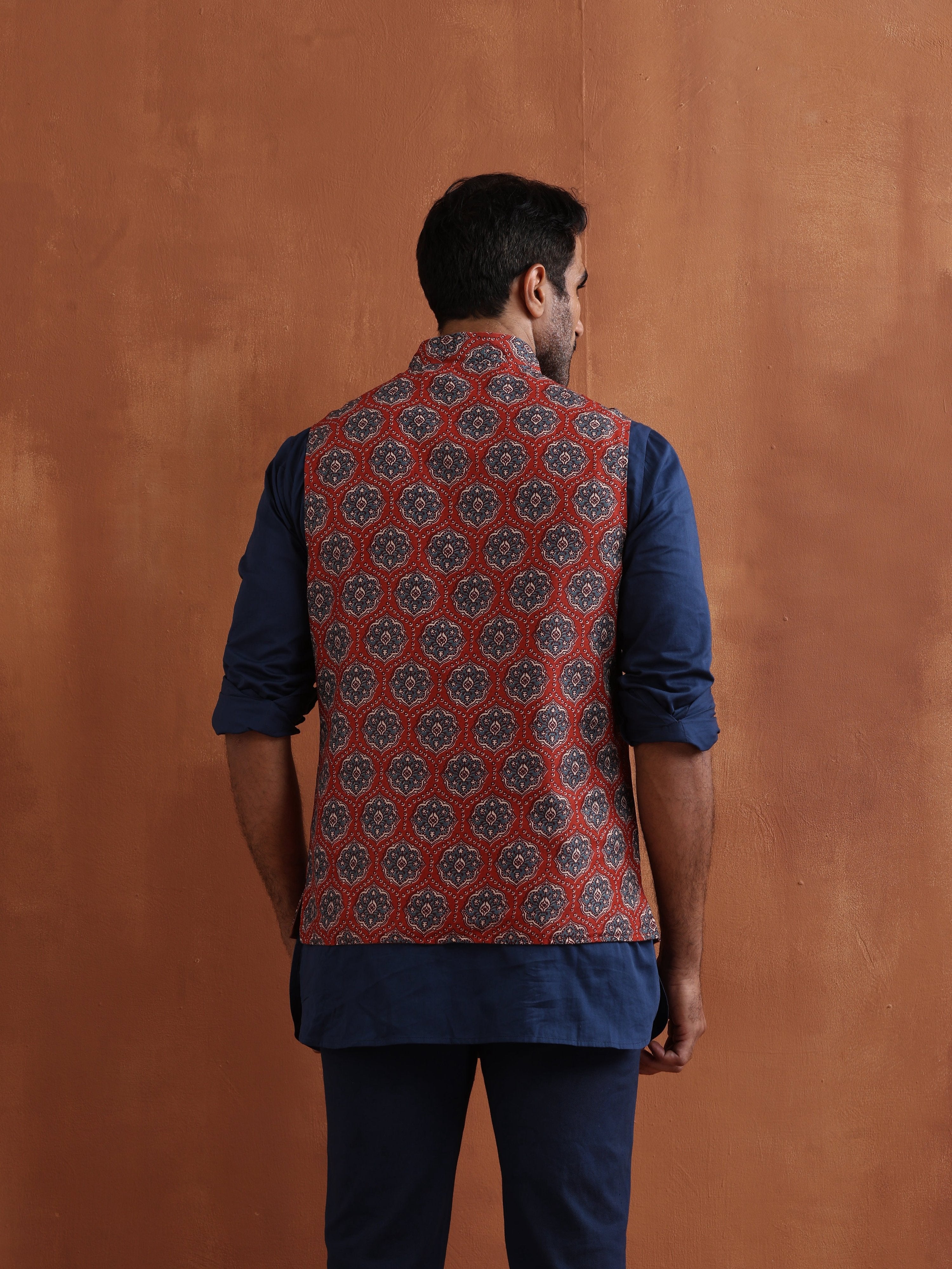 trueBrowns Men's Rust Printed Reversible Nehru Jacket - Distacart