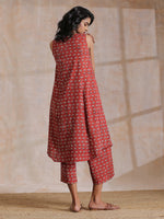 Thumbnail for trueBrowns Rust Red Bagru Camel Print Cotton High-Low Co-Ord Set - Distacart