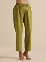 Thumbnail for trueBrowns Fresh Green Dobby Puff Sleeve Kurta Pant Set - Distacart
