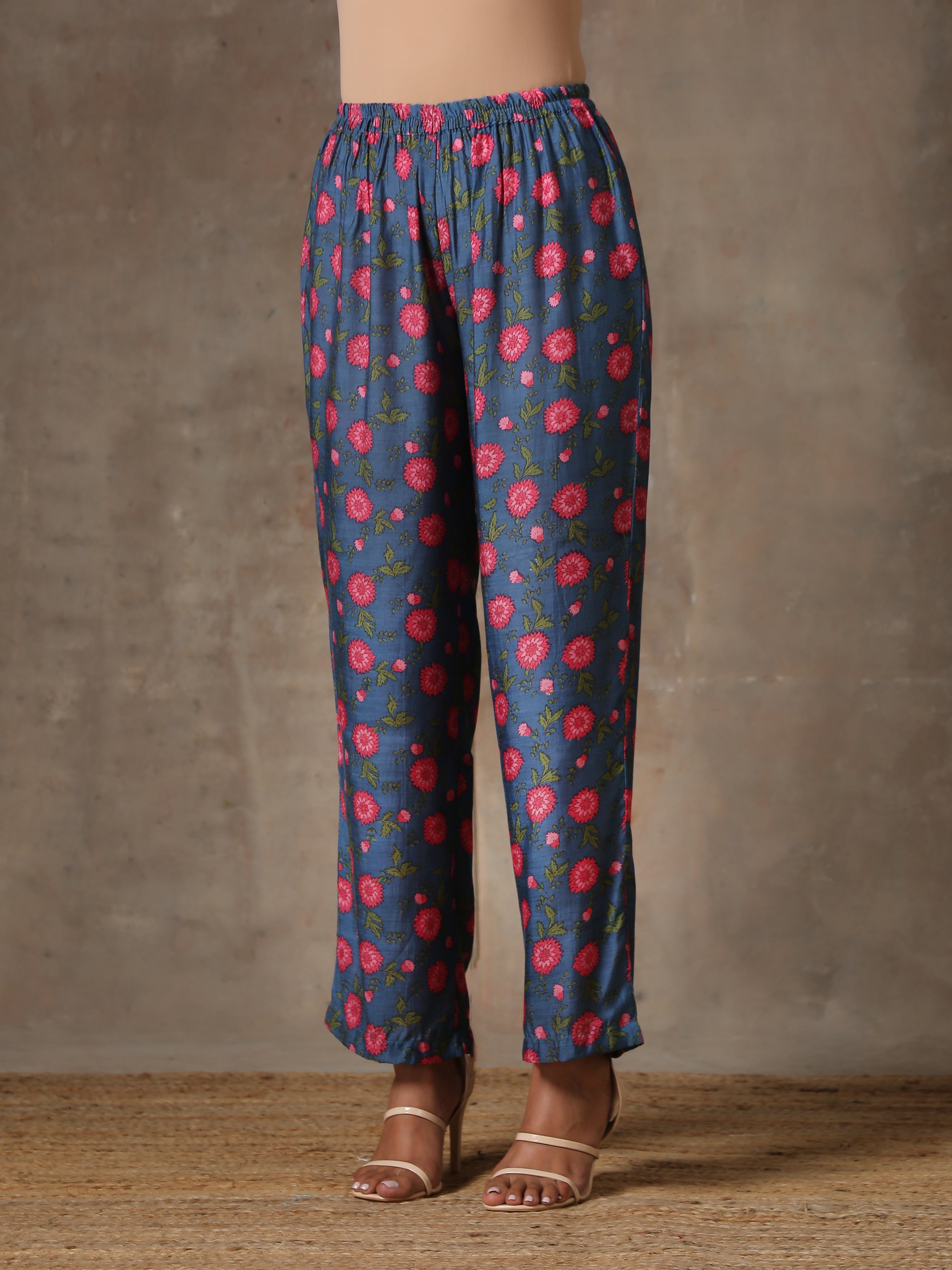 trueBrowns Blue Pink Printed Silk Co-Ord Set - Distacart