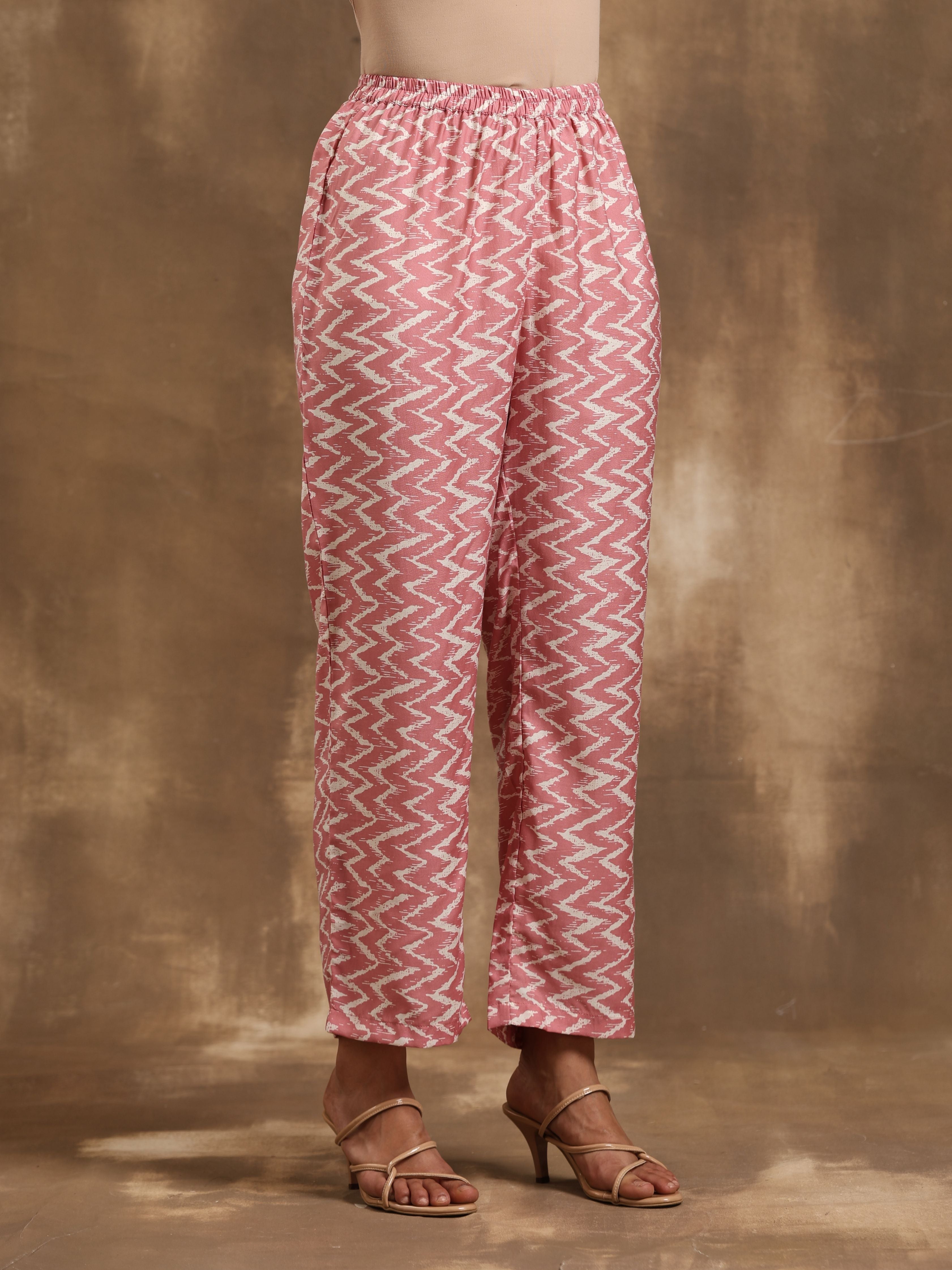 trueBrowns Light Mauve Zig-Zag Printed Silk Co-Ord Set - Distacart