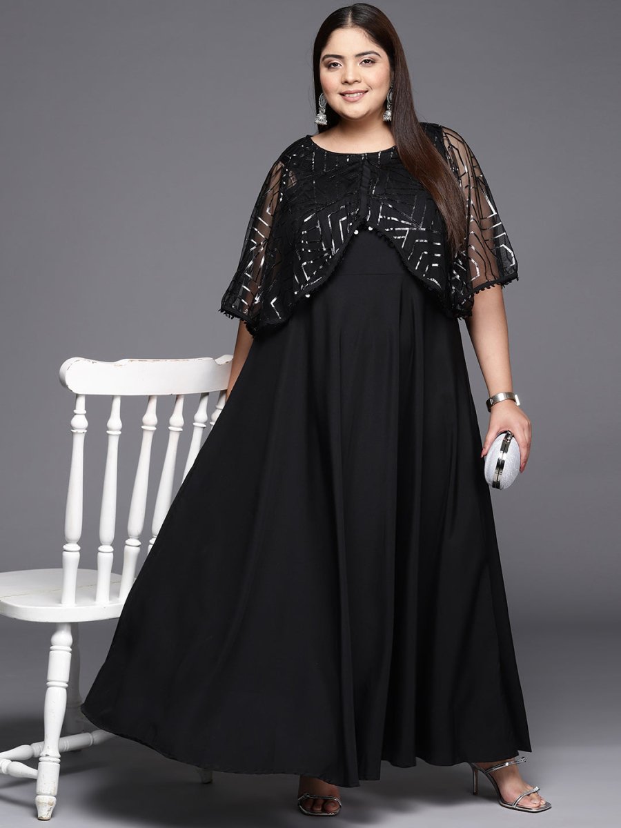 Ahalyaa Plus Size Geometric Print Crepe Layered A-line Maxi Ethnic Dress - Distacart