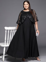 Thumbnail for Ahalyaa Plus Size Geometric Print Crepe Layered A-line Maxi Ethnic Dress - Distacart