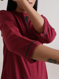 Thumbnail for trueBrowns Maroon Placket Kurta Pant Set - Distacart