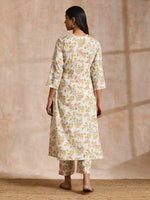 Thumbnail for trueBrowns White Multi Color Overall Block Print Cotton Kurta Pant Set - Distacart