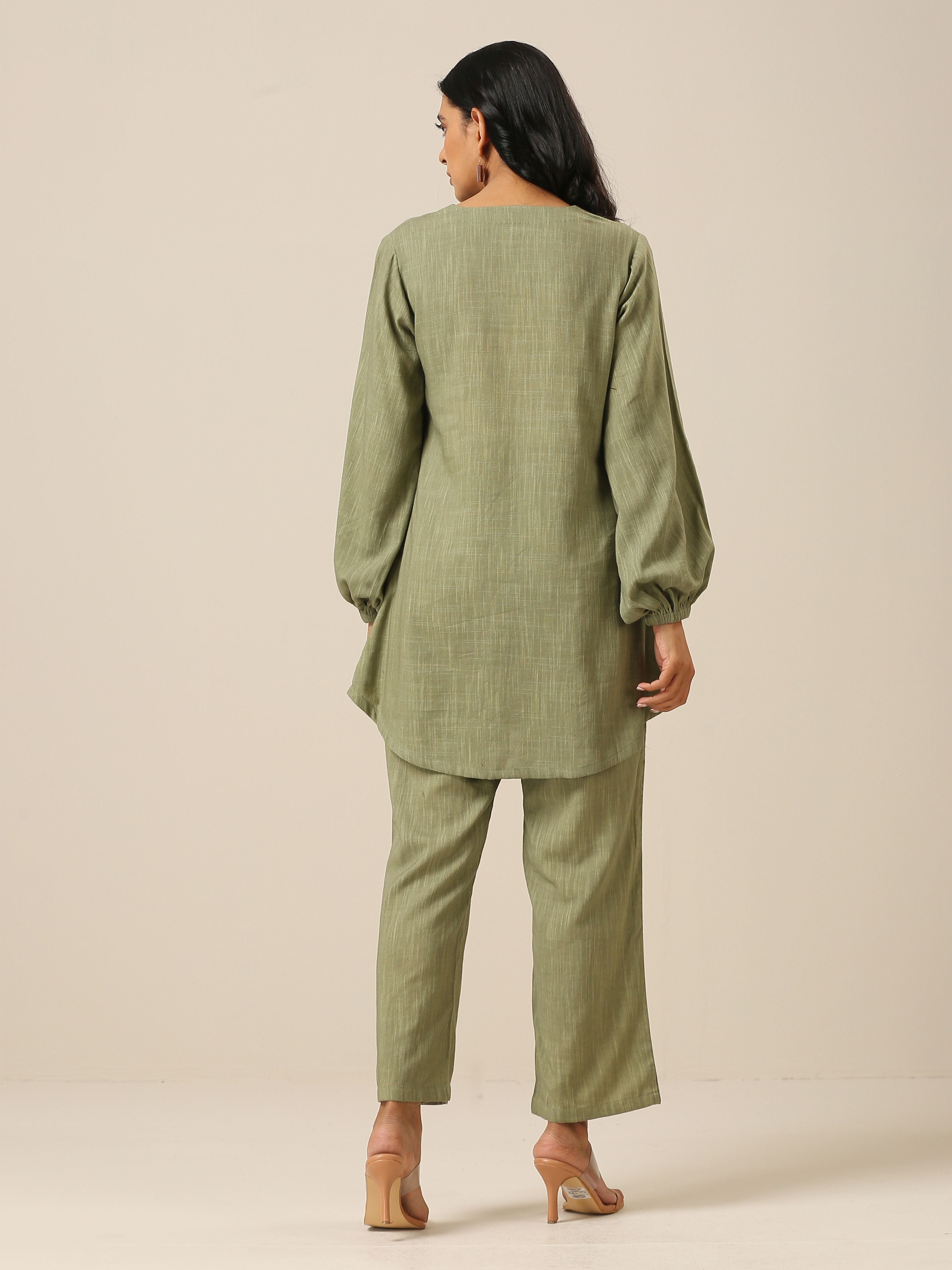 trueBrowns Sage Slub Textured Short Co-Ord Set - Distacart