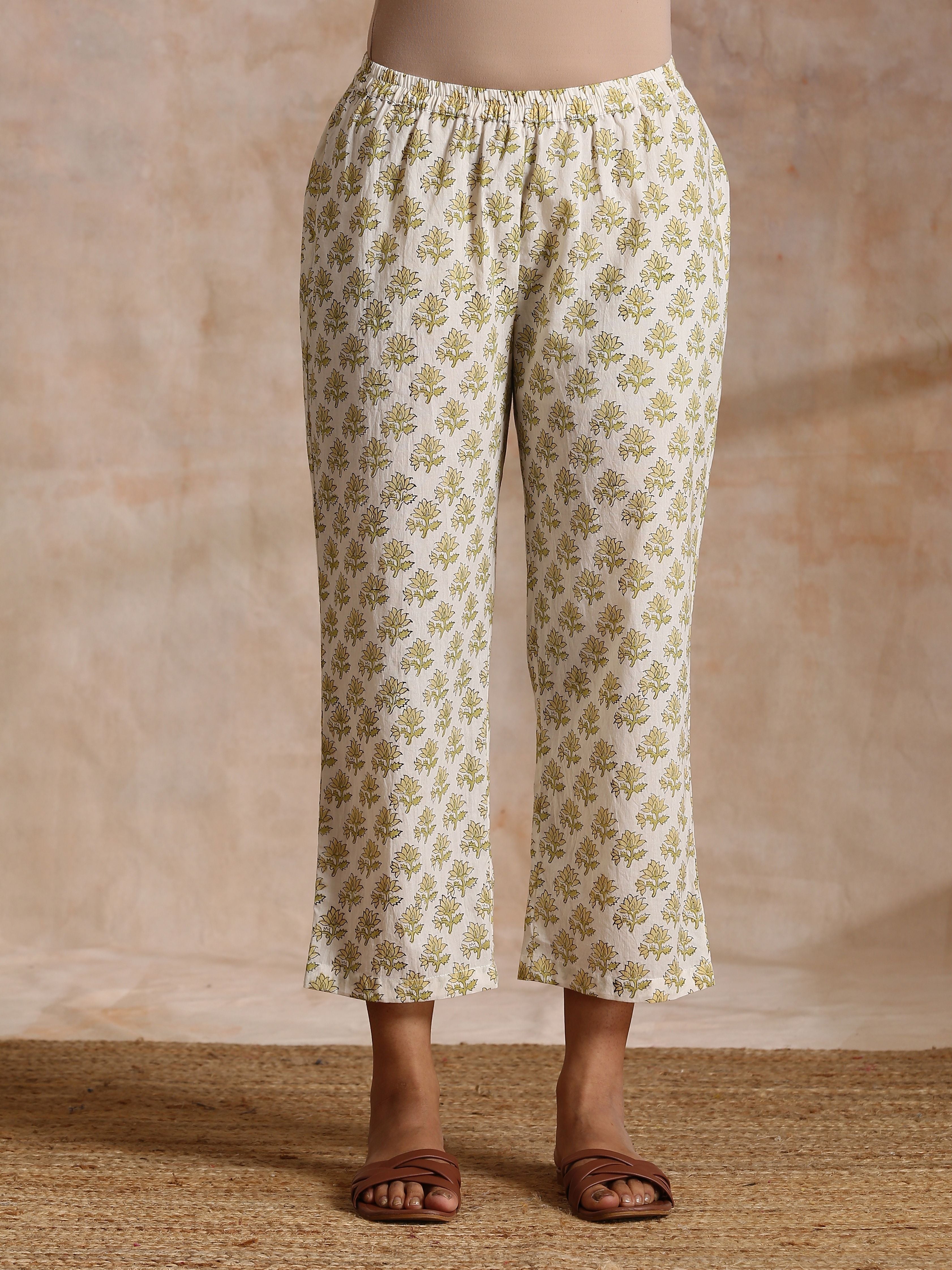 trueBrowns Green Buta On Off-White Block Print Cotton Co-Ord Set - Distacart