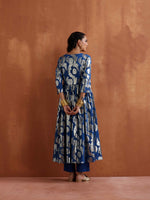 Thumbnail for trueBrowns Blue Metallic Flared Anarkali Kurta Set - Distacart