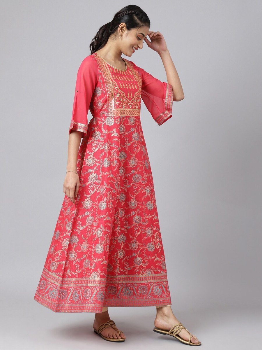 AURELIA Women Pink Ethnic Motifs Maxi Dress - Distacart