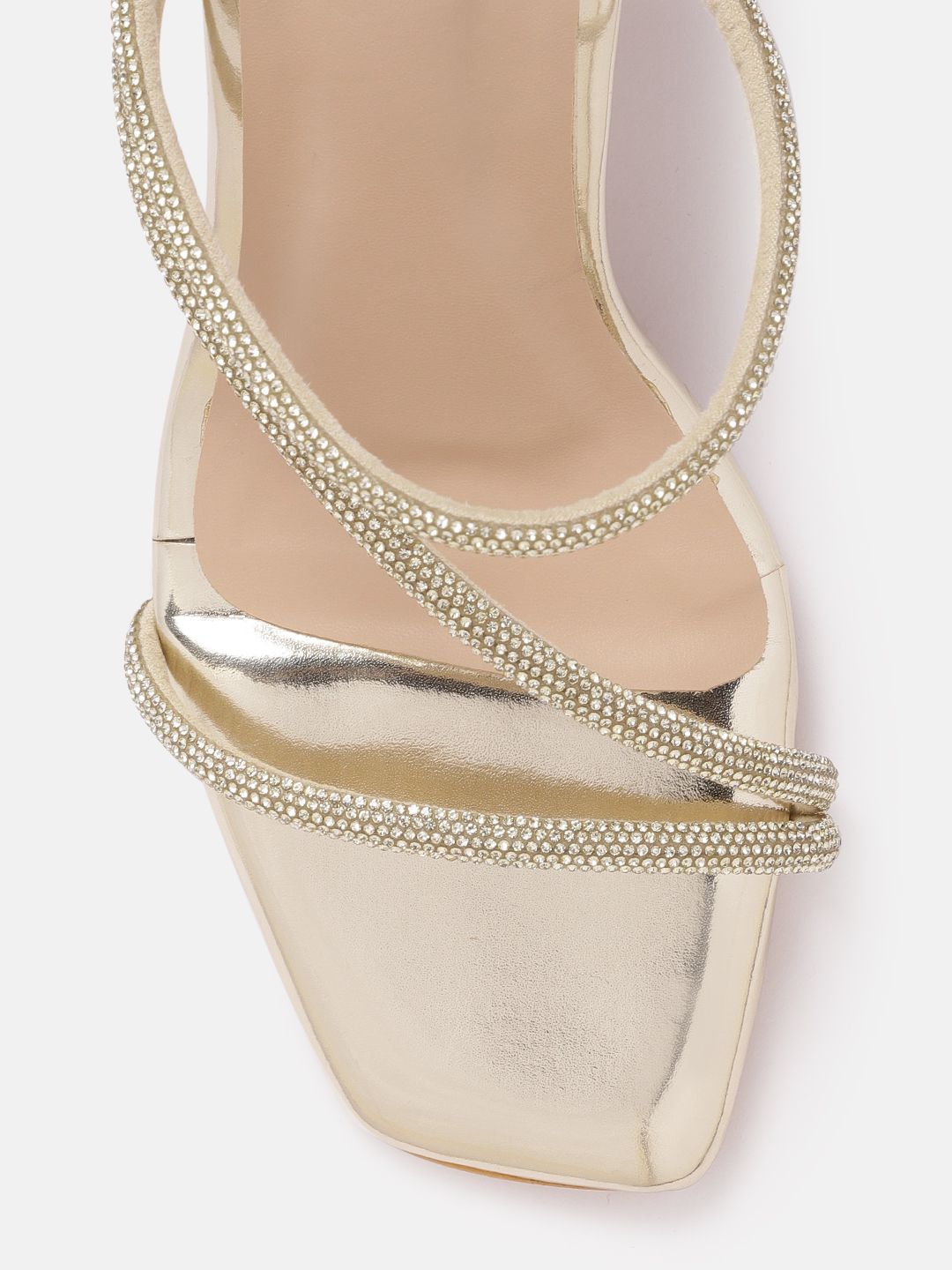 ELLE Gold-Toned Embellished Block Heels