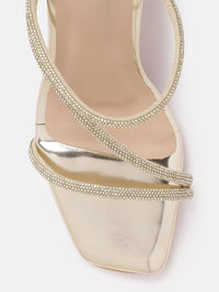 Thumbnail for ELLE Gold-Toned Embellished Block Heels