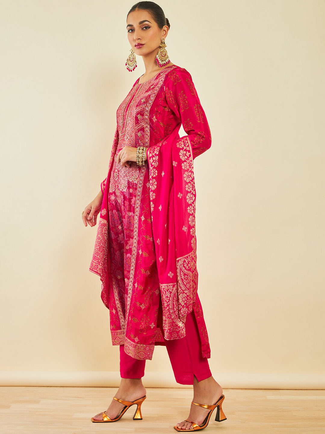 Soch Floral Printed Beads and Stones Kurta with Trousers & Dupatta - Distacart