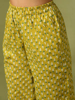 Thumbnail for Myshka Women's Yellow Printed Cotton Straight Party Kurta Set With Dupatta - Distacart