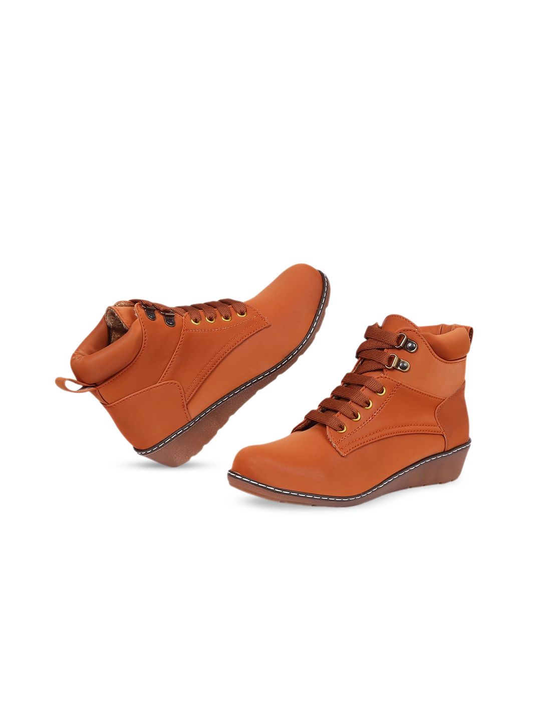 Roadster The Lifestyle Co. Women Tan Brown Mid Top Wedges Regular Boots