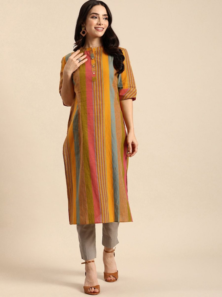 Anouk Women Striped Cotton Kurta - Distacart