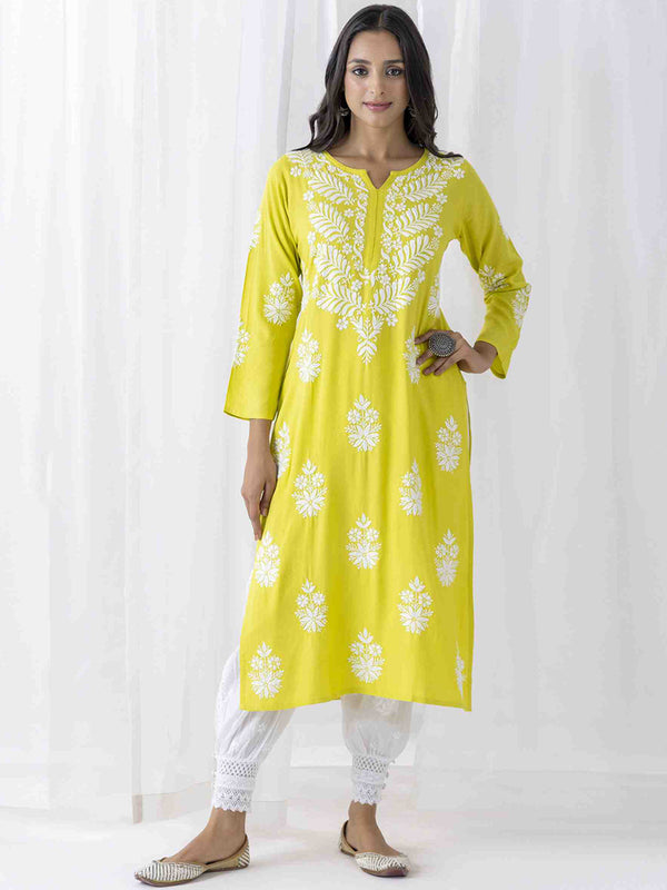 HOUSE OF KARI Floral Embroidered Chikankari Straight Kurta - Distacart