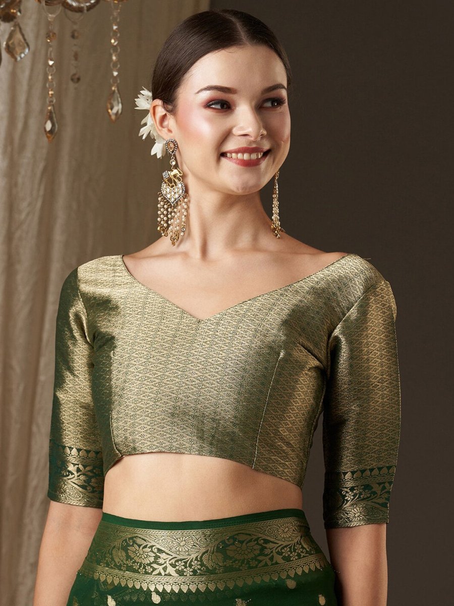 Anouk Yellow & Green Woven Design Zari Pure Georgette Kanjeevaram Saree - Distacart