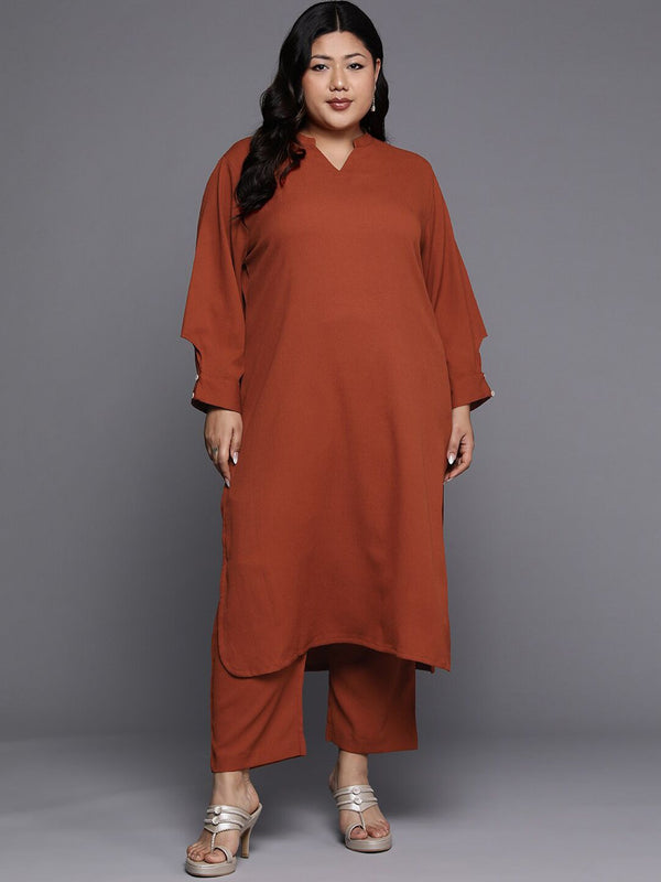 Sztori Plus Size Mandarin Collar Straight Kurta With Trouser - Distacart