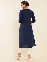 Thumbnail for Soch Navy Blue Floral Embroidered Kurta - Distacart