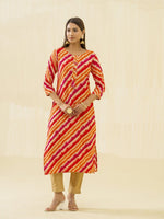 Thumbnail for Ode by House of Pataudi Orange Striped Round Neck Gotta Patti Straight Kurta - Distacart