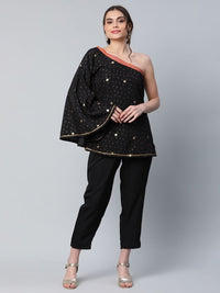 Thumbnail for Ahalyaa Women Black Crepe Printed Top with Trouser Set - Distacart