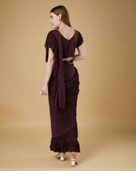 Thumbnail for Wine Imported Crush Solid Ready to Wear Saree with stitched Blouse - Aayan - Distacart