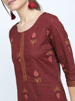 Thumbnail for Vishudh Women Maroon Floral Printed Pure Cotton Kurta With Palazzos - Distacart